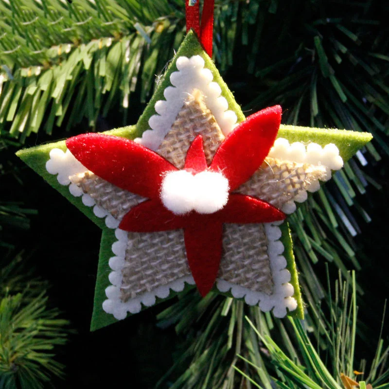

Christmas Home Bar Hanging Decoration Christmas Xmas Star Love Heart Tree Pattern Tree Cloth Pendant