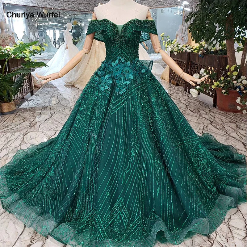 HTL240 robe de soiree green lace evening dresses long off the shoulder beaded sweetheart A-line formal party dress court train HTL240 robe de soiree green lace evening dresses long off the shoulder beaded sweetheart A-line formal party dress court train