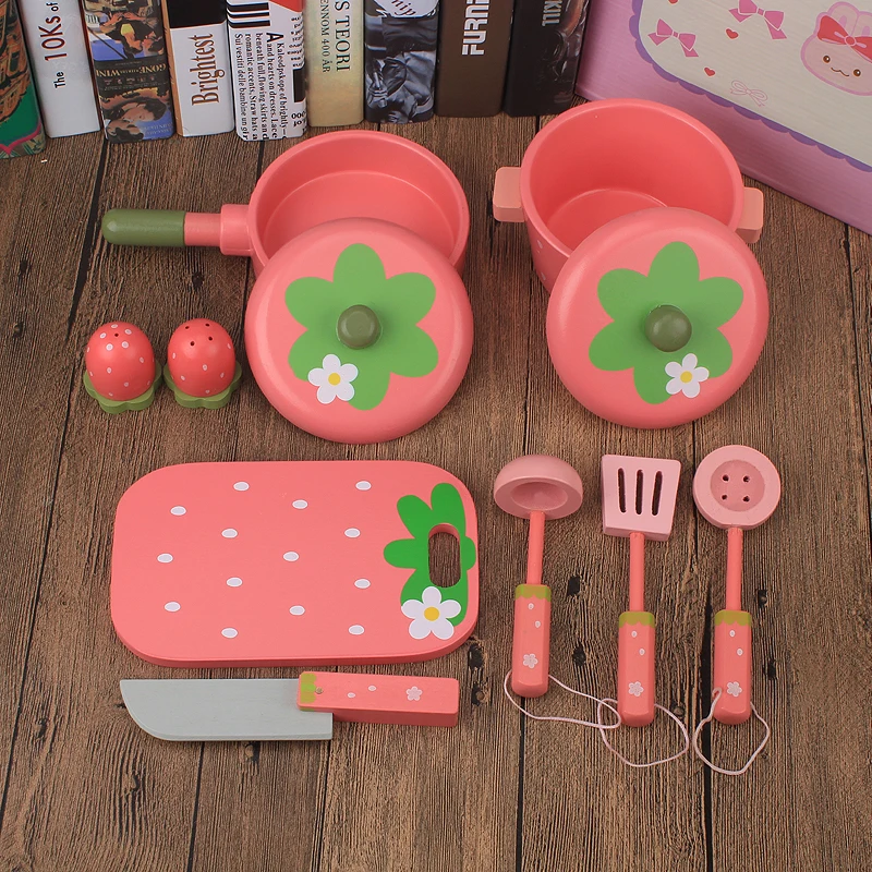 ألعاب الأطفال محاكاة مجموعة الأواني 9 قطع اكسسوارات المطبخ ألعاب خشبية تجهيزات المطابخ الطفل بالاثاثات التعليمية المبكرة اللعب هدية عيد ميل...