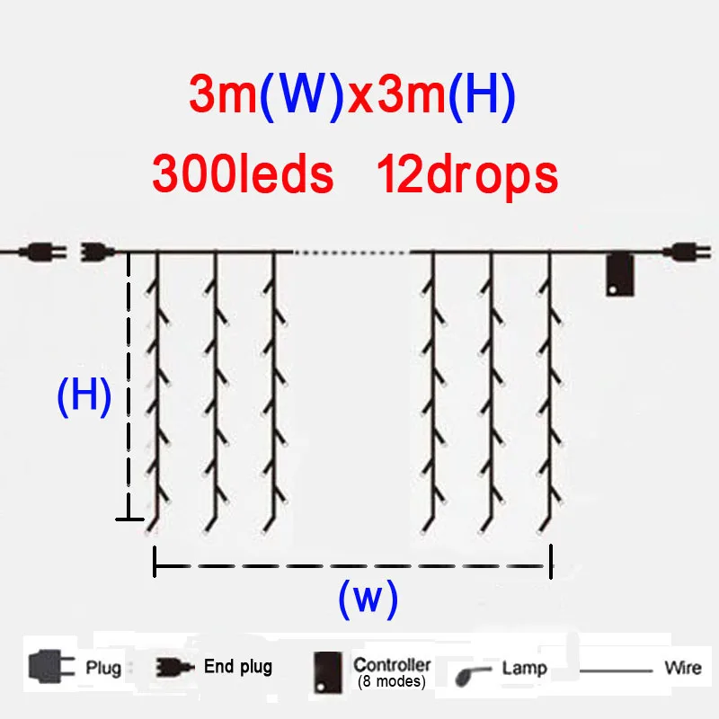 3x3/6x3/8x3/10x3 м светодиодный Рождественский занавес гирлянды светодиодный гирлянда сказочная Праздничная сосулька вечерние украшения для сада и свадьбы - Испускаемый цвет: 3x3m