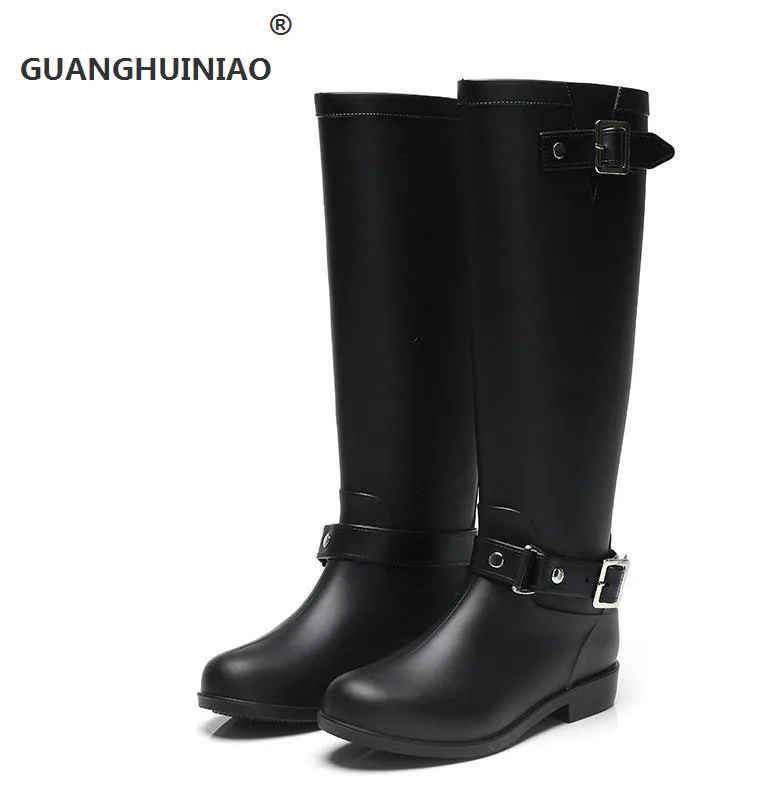 ФОТО Pvc Women Rain Boots Girls Ladies Rubber Shoes For Casual Walking Hunting Hunter Outdoor Mid-calf Waterproof Female Low Heels