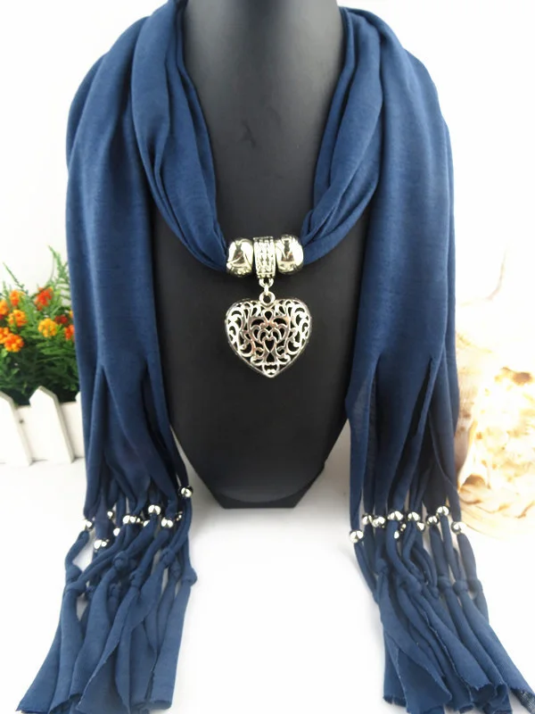 Ожерелье с подвеской в виде сердца, очаровательный шарф, ожерелье для женщин, мягкие Женские однотонные зимние шарфы, ювелирные изделия, Богемные аксессуары - Окраска металла: navy