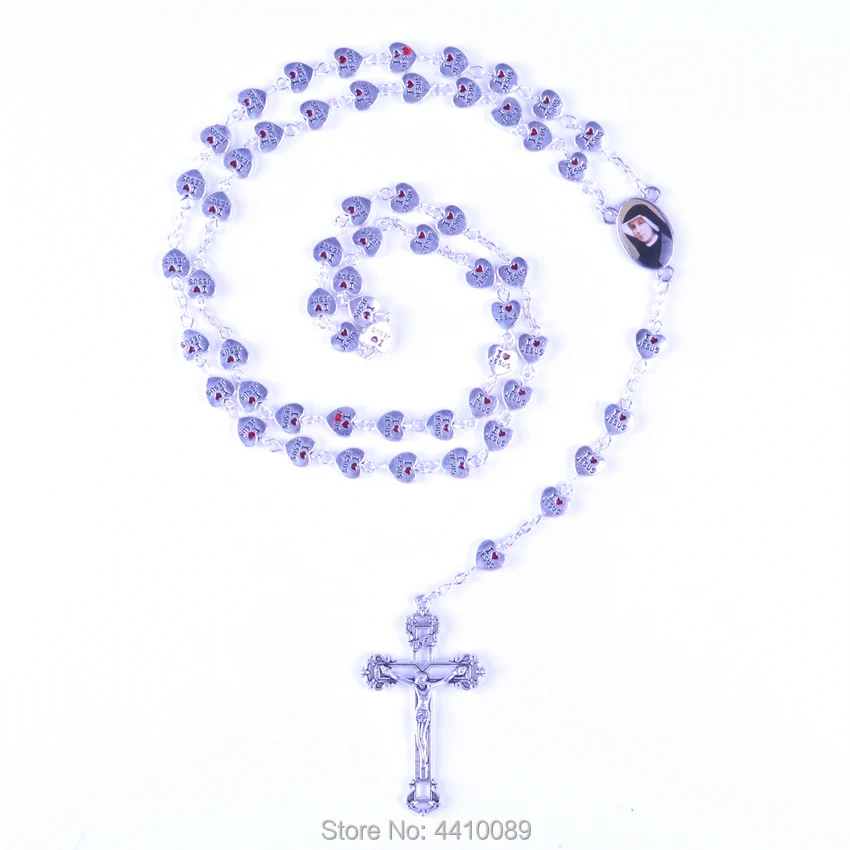Модные популярные религиозные бусины в форме сердца из сплава Иисуса Милостивого и Святого Фаустины, католическая цепочка-ожерелье