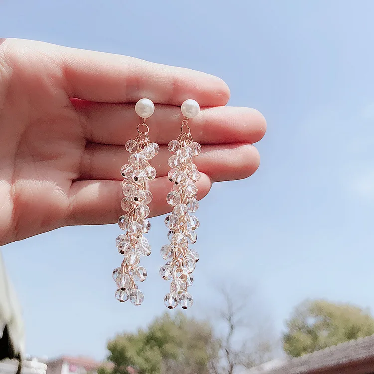 

2018 New Trendy Transparent Crystal Beads Long Pendientes For Women Boucle D'oreille Elegance Female Party Accessories