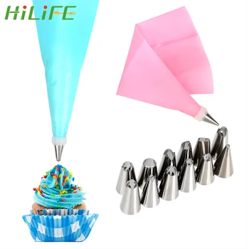 

HILIFE Icing Piping Cream Pastry Bag 14pcs/set Silicone Pastry Tips Converter Reusable DIY Cake Decorating Tool +12 Nozzle Sets