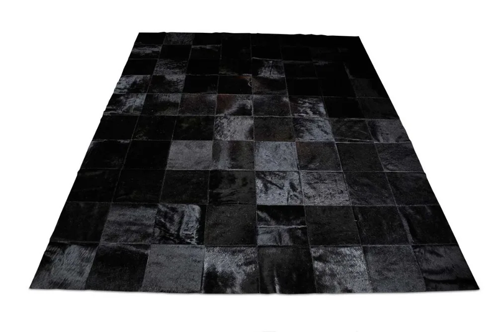 Black Patchwork Cowhide Rug Classic Squares Design No. 255in Rug from Home & Garden on