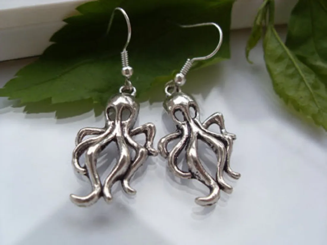 

Octopus Earrings Steampunk Nautical Squid Kraken Pirate antique Silver Jewelry