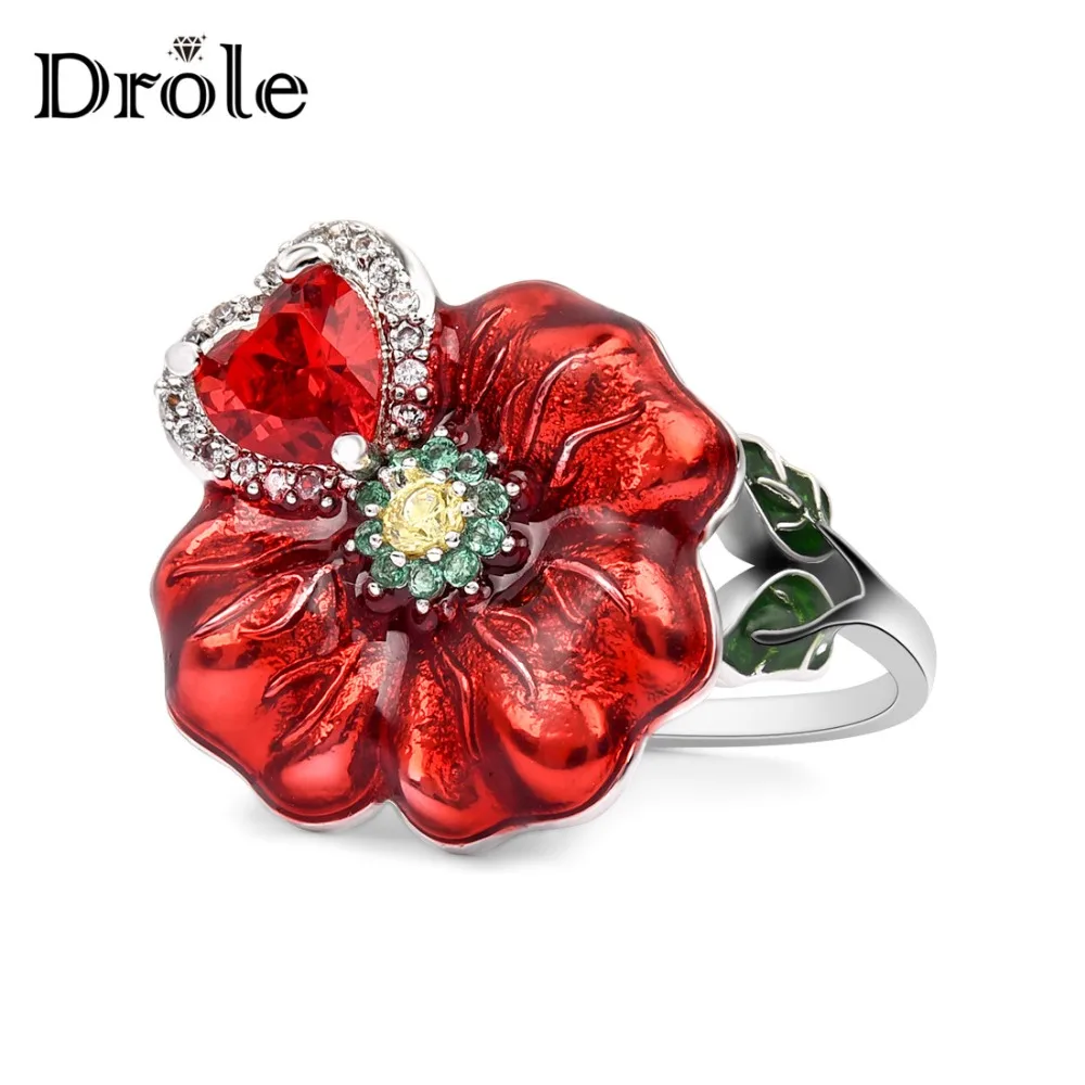 Красный цветок Сердце Циркон Камень Свадебные обручальные кольца для женщин модные украшения Новинка