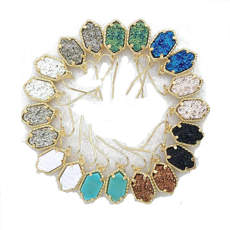 

Wholesale 6 Pair Lot Mini Iridescent Druzy Drusy Pendant Drop Earrings Custom Oval Brass Frame Women Boutique Jewelry