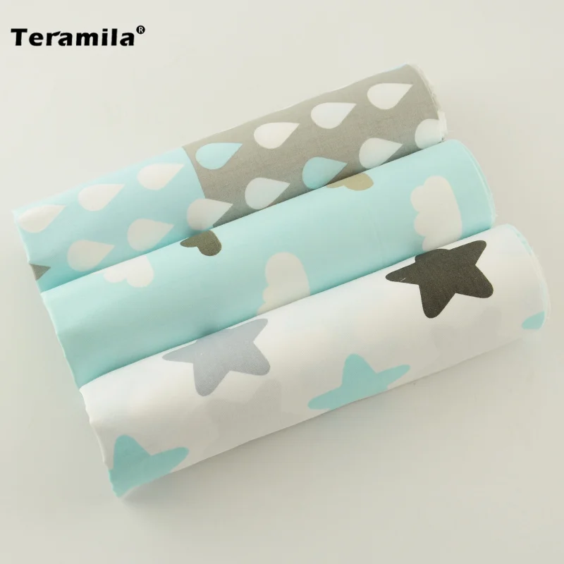 

3 Piece Cotton Fabric Simple Star and Weather Pattern Light Lovely Color Fat Quarters Bundle for Handmade DIY Carft Toy Sewing