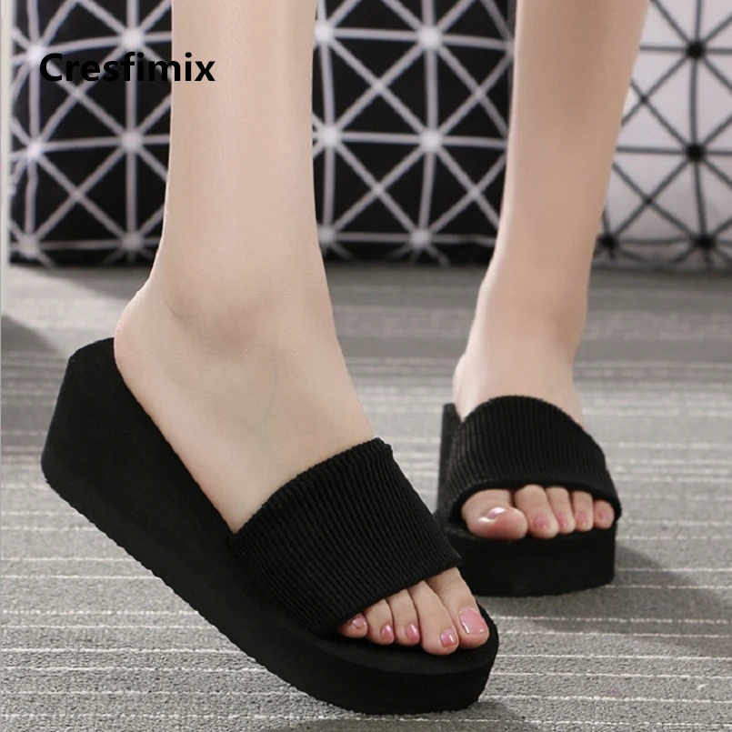 

Women Fashion Comfortable Height Increased Black Slippers Lady Cute Sweet Slip on Slippers Female Cool Eva Slippers E339