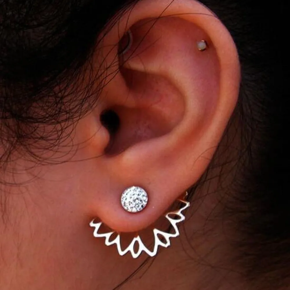 Women Stud Earrings Sun Flower Ethnic Style Crystal Rhinestone Stud