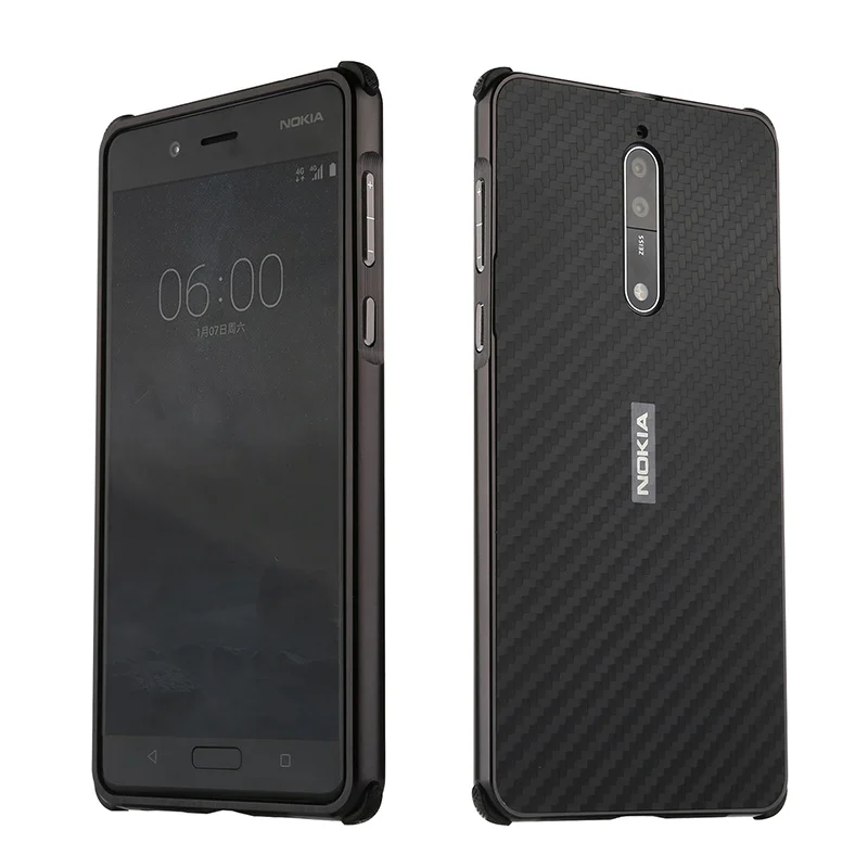 

For Nokia 7 Case Aluminum Metal Frame+Carbon Fiber Hard Back Cover Case for Nokia 7 Shockproof Phone Case For Nokia 8 Cover Case