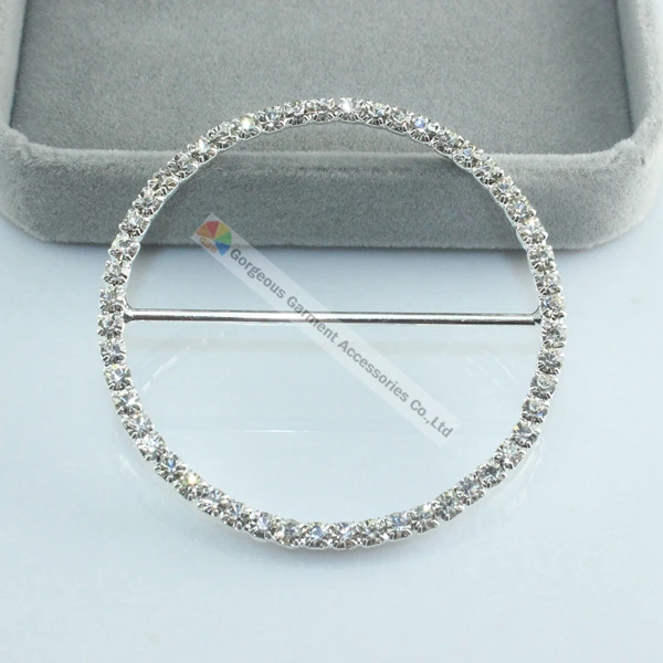 100pcs 57mm Round Chair Sash Buckle Clear Crystal Rhinestone Ribbon