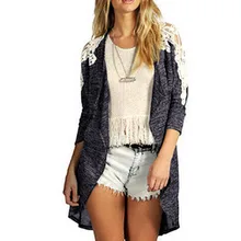 2016 Mode Baru Gaya Eropa Busana Wanita Elegan Renda Patch Irregular Cardigan Tipis