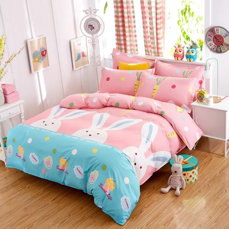 Solstice домашний текстиль милый кролик розовый постельное белье для детей подростков Комплект постельного белья для девочек двойной полный размер пододеяльник наволочка простыня