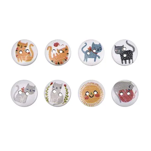 50Pcs 2 Holes Princess Cat Heart Robot Printed Wooden Button Round 15mm Decorative Wood Buttons For Clothing Sewing Decoration - Цвет: 516-Cat