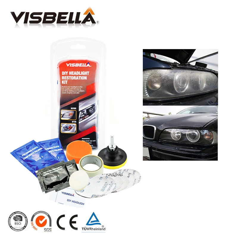 Visbella  DIY Headlight Repair Kit for Car Care Professional Headlamp Restoration Cleaner Renew Lens Polish Hand Tool Sets