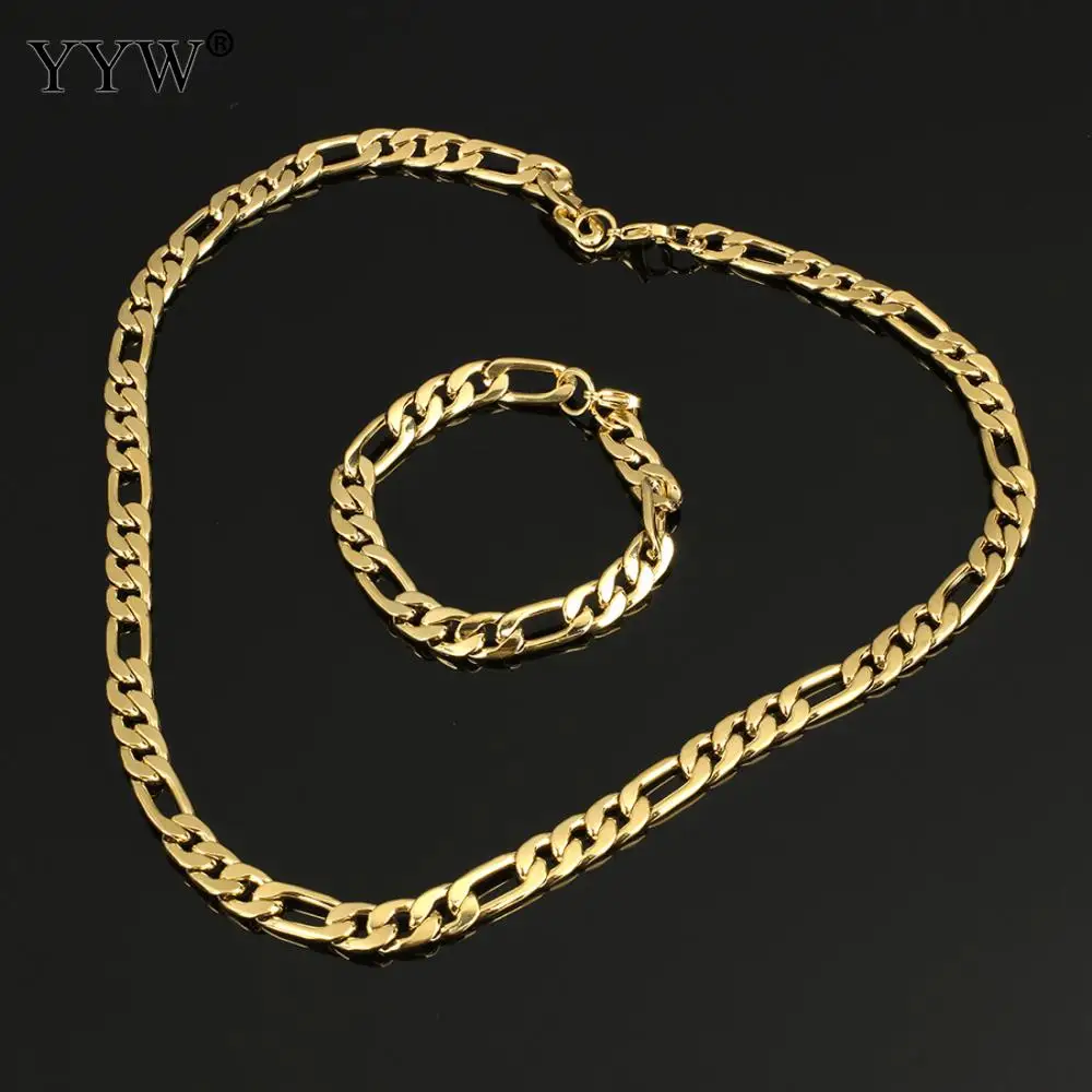 

Fashion Jewelry Stainless Steel Jewelry Sets Bracelet & Necklace Gold Color Plated Chain Necklace for Women Men Jewelry Sets