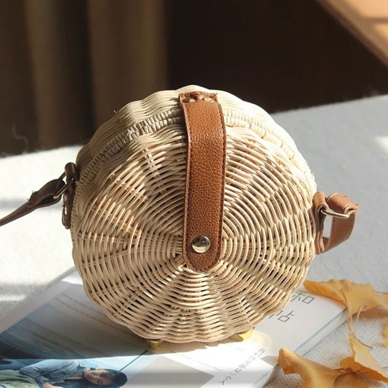 Женская винтажная пляжная соломенная сумка, Женская тканая ротанговая сумка ручной работы, летняя богемная сумка через плечо