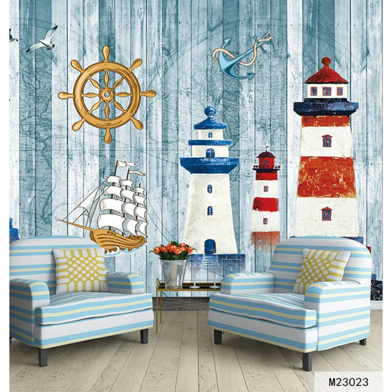

Custom Print DIY Fabric & Textile Wallcoverings For Walls Velvet cotton and linen For Living Room Wallpaper Lighthouse Sailing