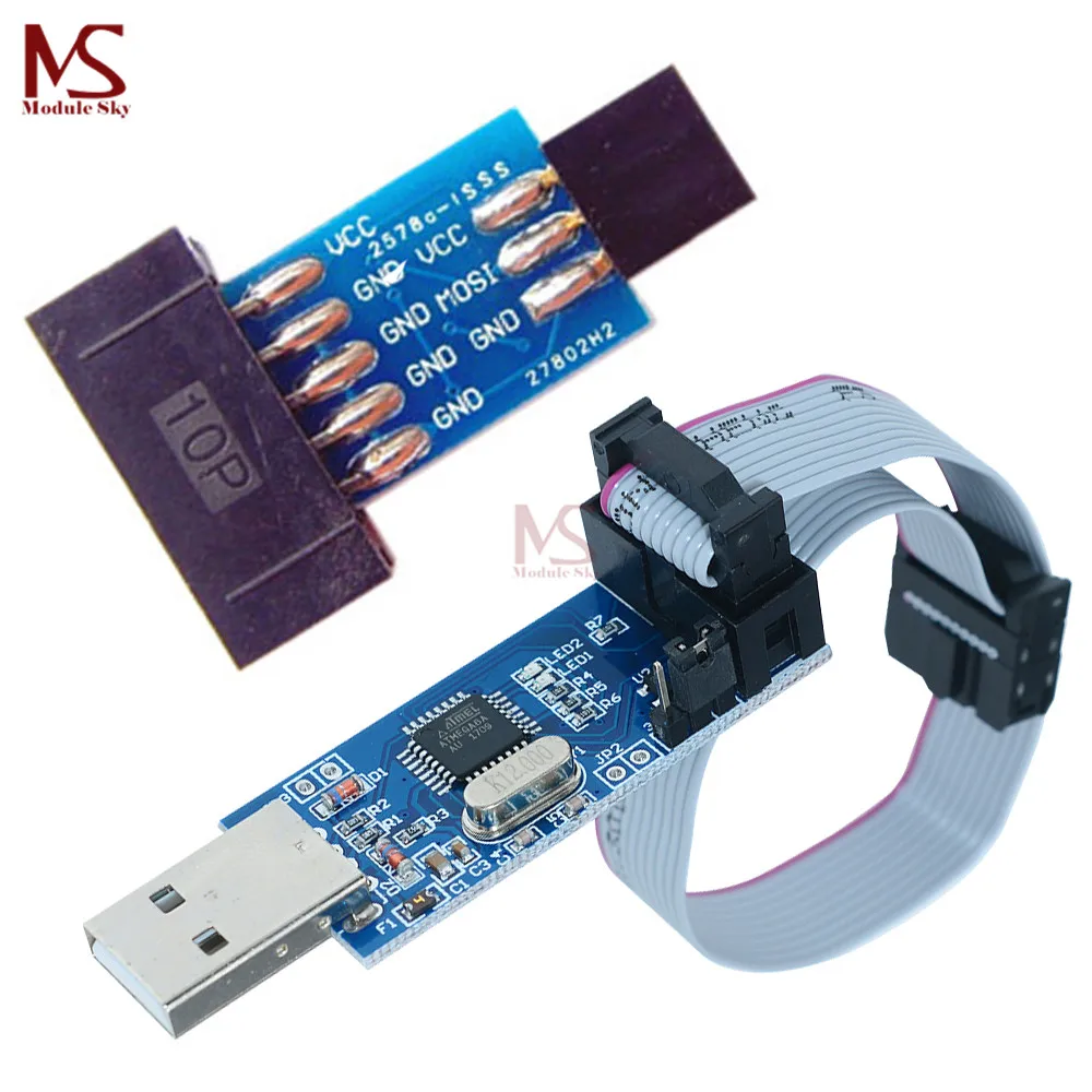 10 Pin to Standard 6 Pin Adapter Board + USBASP USBISP AVR Programmer ...