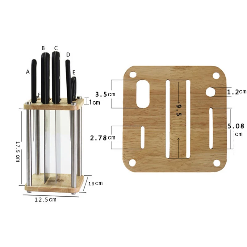 Solid Wood 304 Stainless Steel Knife Stand Block Eco-Friendly Dry Ventilated Creative Knife Holder Rack Chef Kitchen Accessories