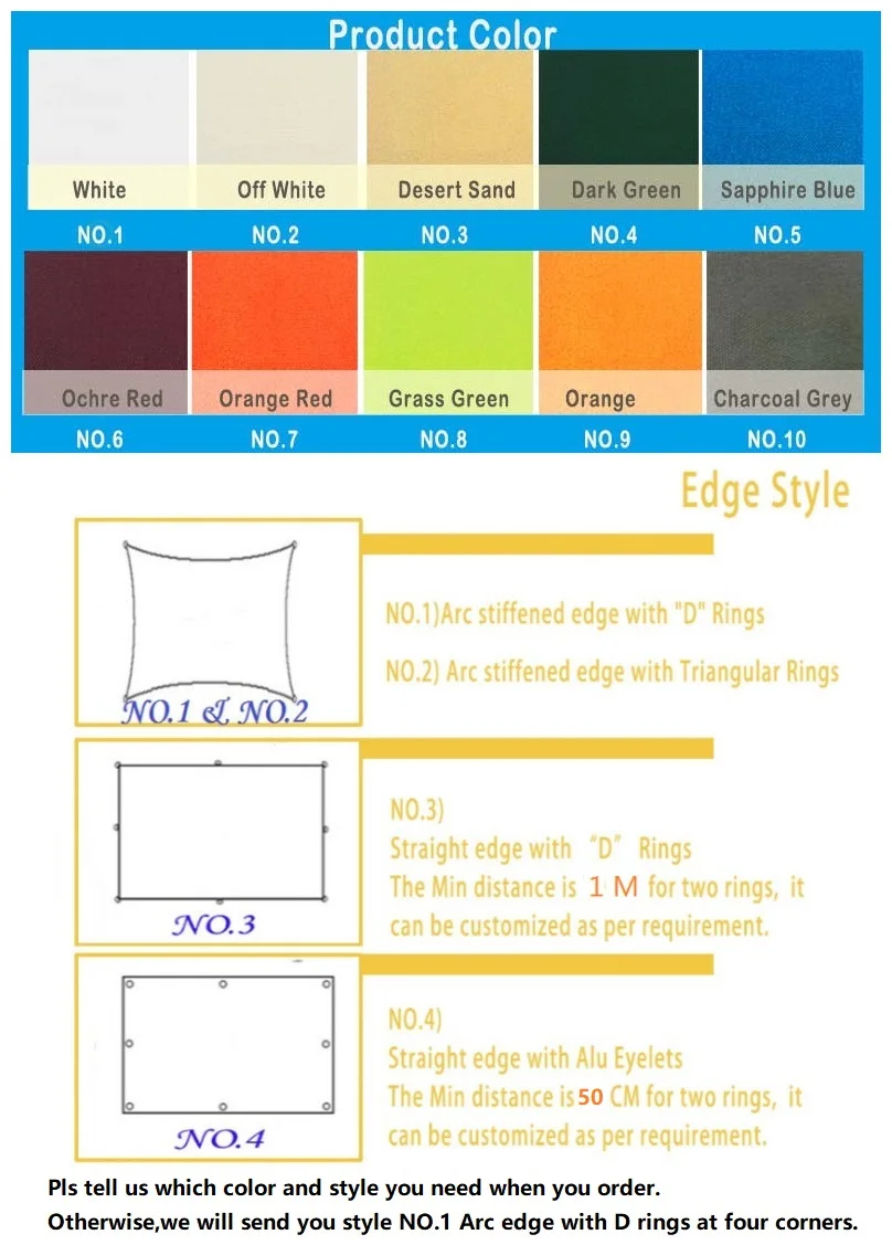5x5 м/шт водонепроницаемые ткани солнцезащитный навес используется для сада патио тени полиэфирный тент - Цвет: Custom Color Style