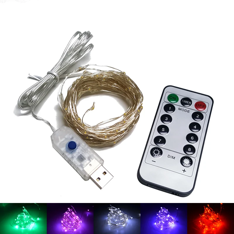 LINYEE USB LED String Lights Dimmable 8 Modes IP65 Waterproof Silver