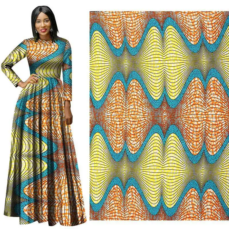 

yellow Full Polyester Batik Printing Fabric for African National Garments and Garments christmas fabric wax hollandais