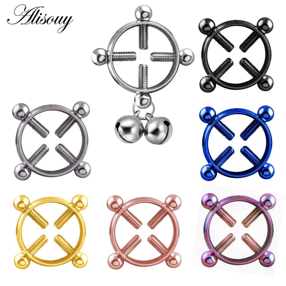 

Alisouy Women Body Piercing Breast Nail Screw Bell Pendant Fake Nipple Ring Jewelry Trinket Casual Decoration Stainless steel