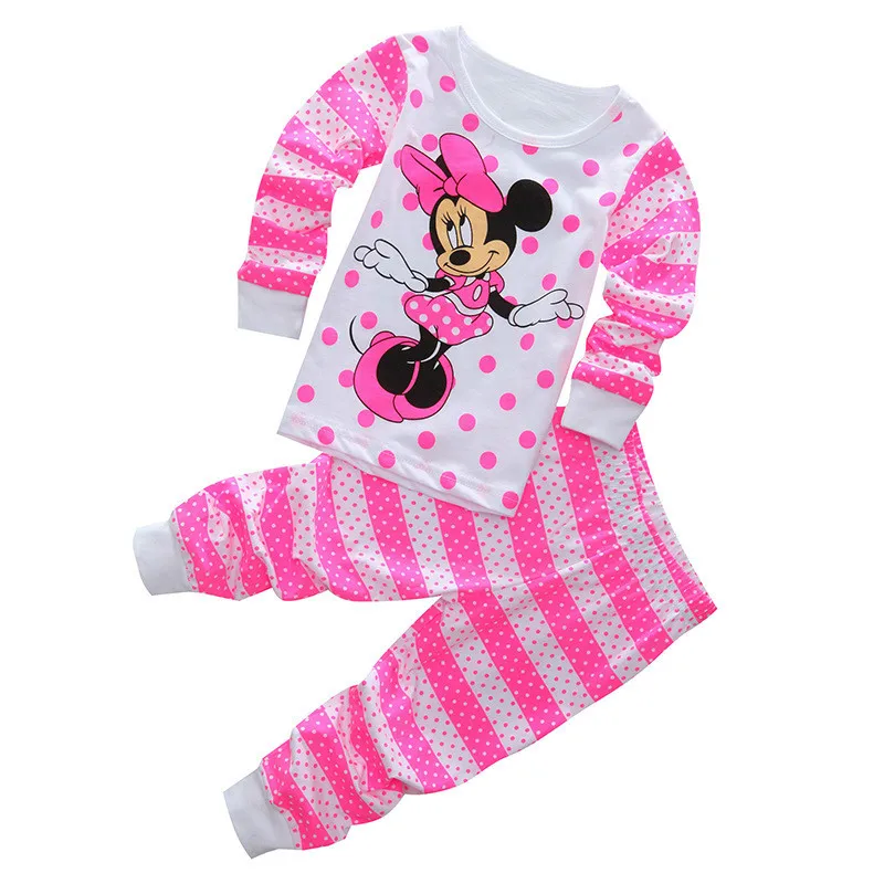 Детский пижамный комплект для маленьких мальчиков; Пижама с Минни и Микки; одежда с длинными рукавами с героями мультфильмов; пижамный комплект для девочек; топы; длинные штаны; одежда для сна
