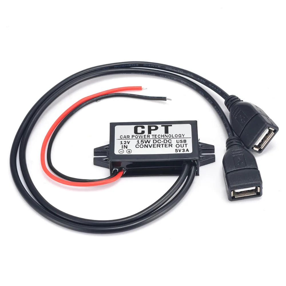 1PCS DC-DC Converter 12V to 5V 3A Power Converter Dual USB Mini A Type