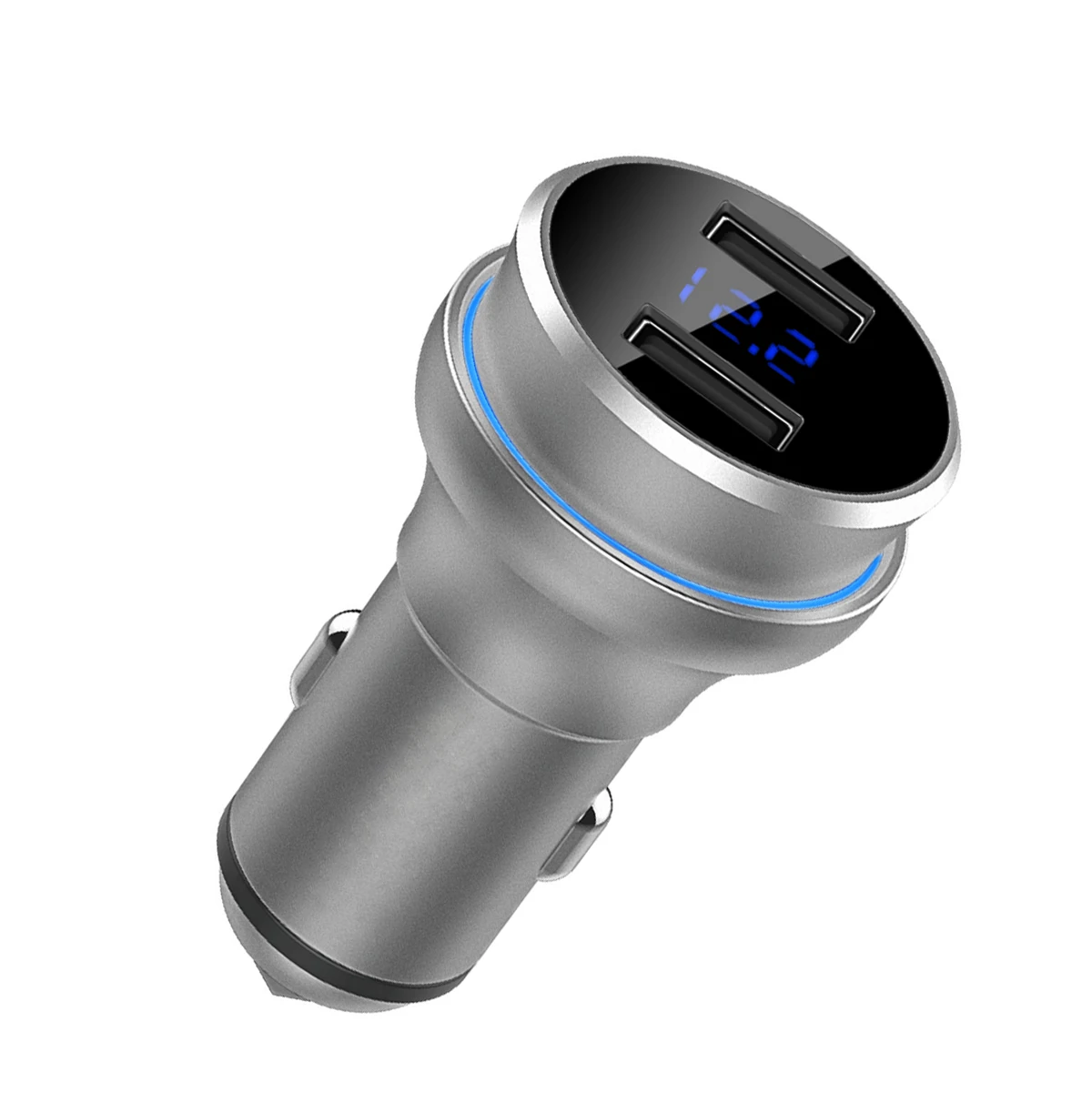 

Digital Display Dual USB Charger 5V 3.4A Breathe Light Alloy Car Charger with Voltage Detection Safety Hammer for Phone Charger