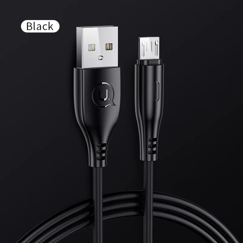 USAMS 2A Быстрая зарядка Micro usb кабель 2 м 1 м кабель для samsung huawei Xiaom microusb кабель Android мобильный телефон кабель micro шнур - Цвет: Черный