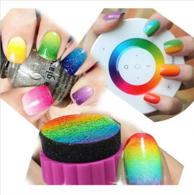 

1 Set DIY Nail Art Design Stamping 1 Stamper + 4 Changeable Sponge Shade Transfer Makeup Beauty Tools