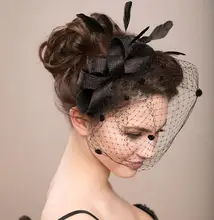 Fiesta de gallinas velo fascinator sombrero de las mujeres de la vendimia de boda pluma dots sombrero neto señora accesorio del pelo del clip sombreros evento festivo suministros