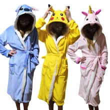 Новинка, женский халат, халаты, одежда для сна, женская зимняя теплая фланелевая теплая ночная рубашка с длинными рукавами и единорогом