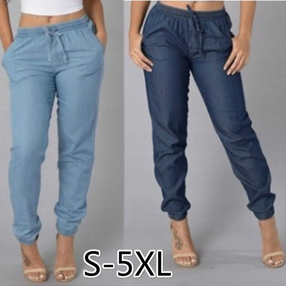 2 цвета Женская мода размера плюс хлопок удобные низкая талия Свободные узкие брюки-карандаш рваные джинсы для женщин джинсы для мам S-5XL