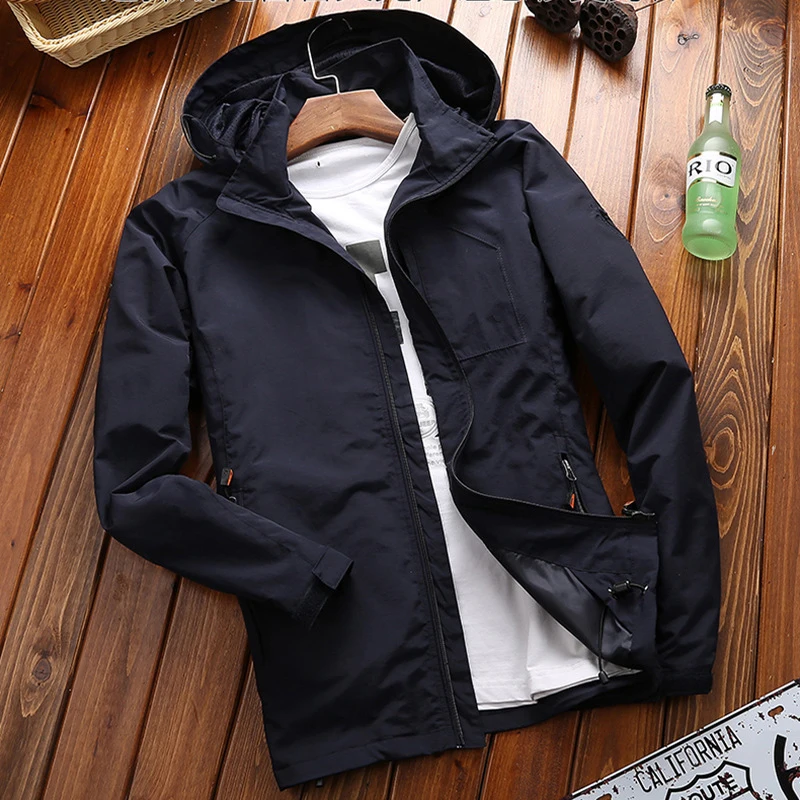 Günstige DIMUSI Herbst männer Dünne Jacke Männlichen Casual Mantel Armee Taktik Windjacke Jacke Mens Wasserdicht Atmungsaktiv Mit Kapuze 6XL, TA205