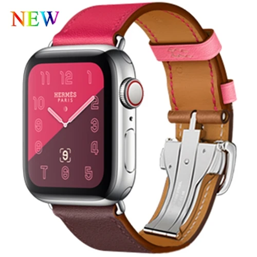 Кожаный ремешок для Apple watch 42 мм 38 мм iwatch 4 ремешка 44 мм 40 мм браслет с пряжкой ремешок для часов Hermes - Цвет ремешка: Rose red brown