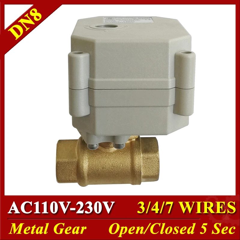 

Brass 1/4" 3/8'' Electric Water Valves AC110V-230V 3/4/7 Wires DN8 DN10 Automated Valves Metal Gear with position indicator IP67
