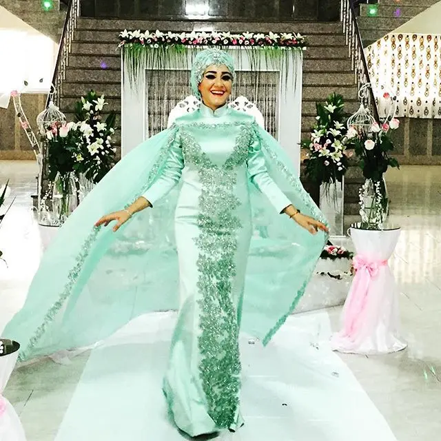 Gelinlik font b Hijab b font Mermaid Long Sleeve Muslim Elegant Women Dress for Wedding Party