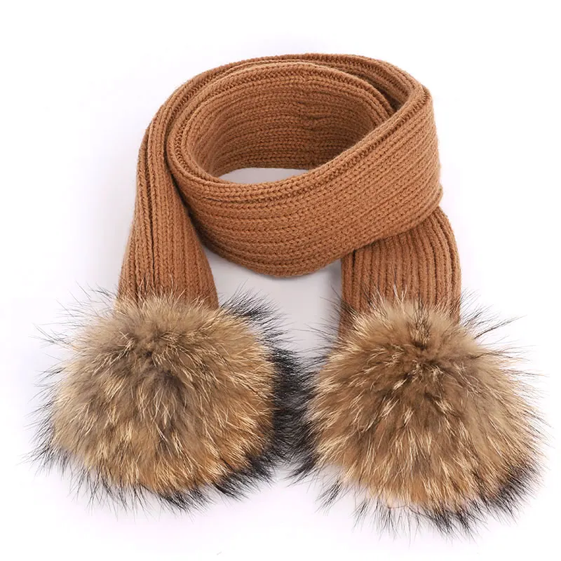 Милые теплые вельветовые двухсекционные шапки из меха енота, шарф, теплые и удобные, натуральный помпон, однотонные толстые шапки с черепами - Цвет: Khaki