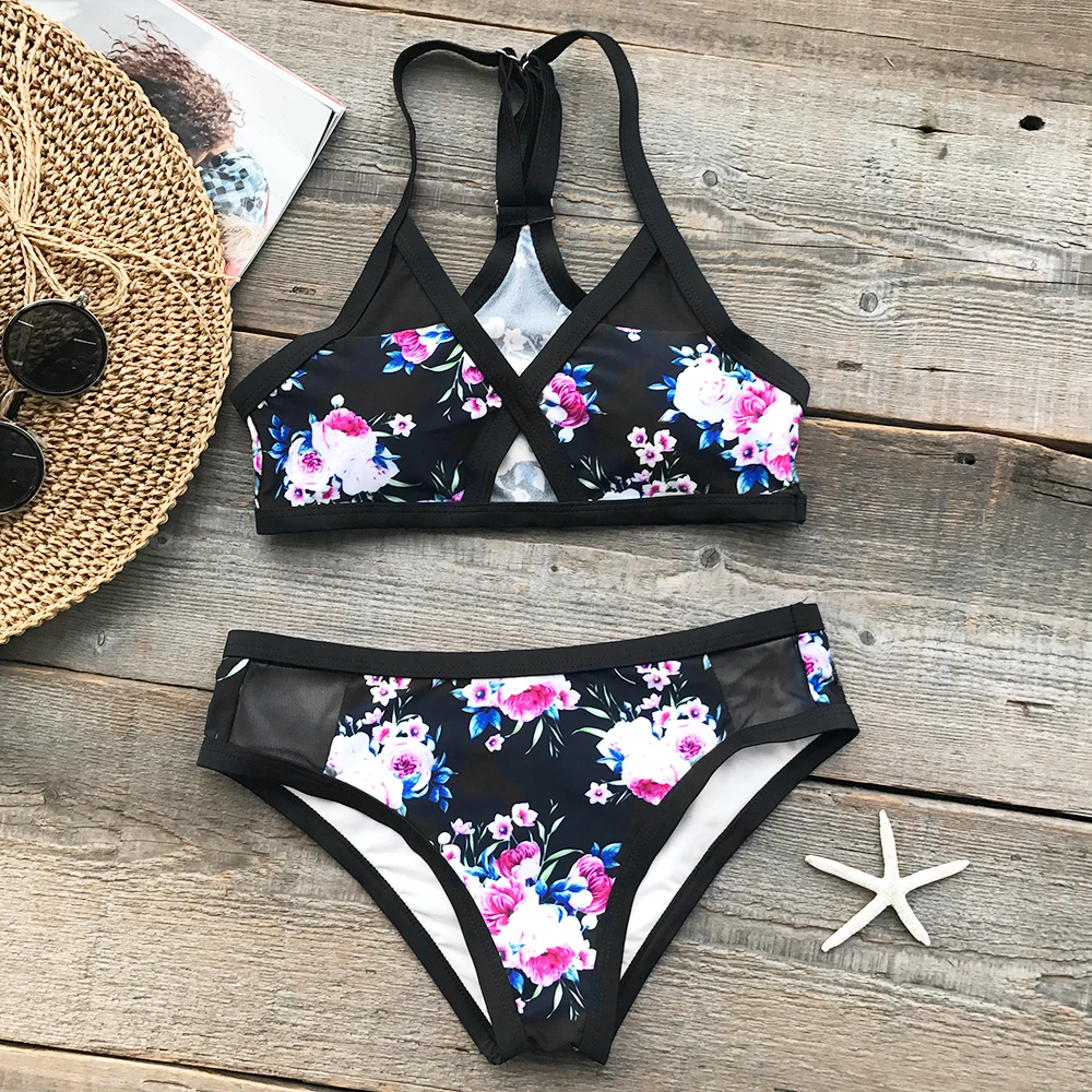 Swim Suit Women Piece CUPSHE Floral Print Ruffle Bikini Sets