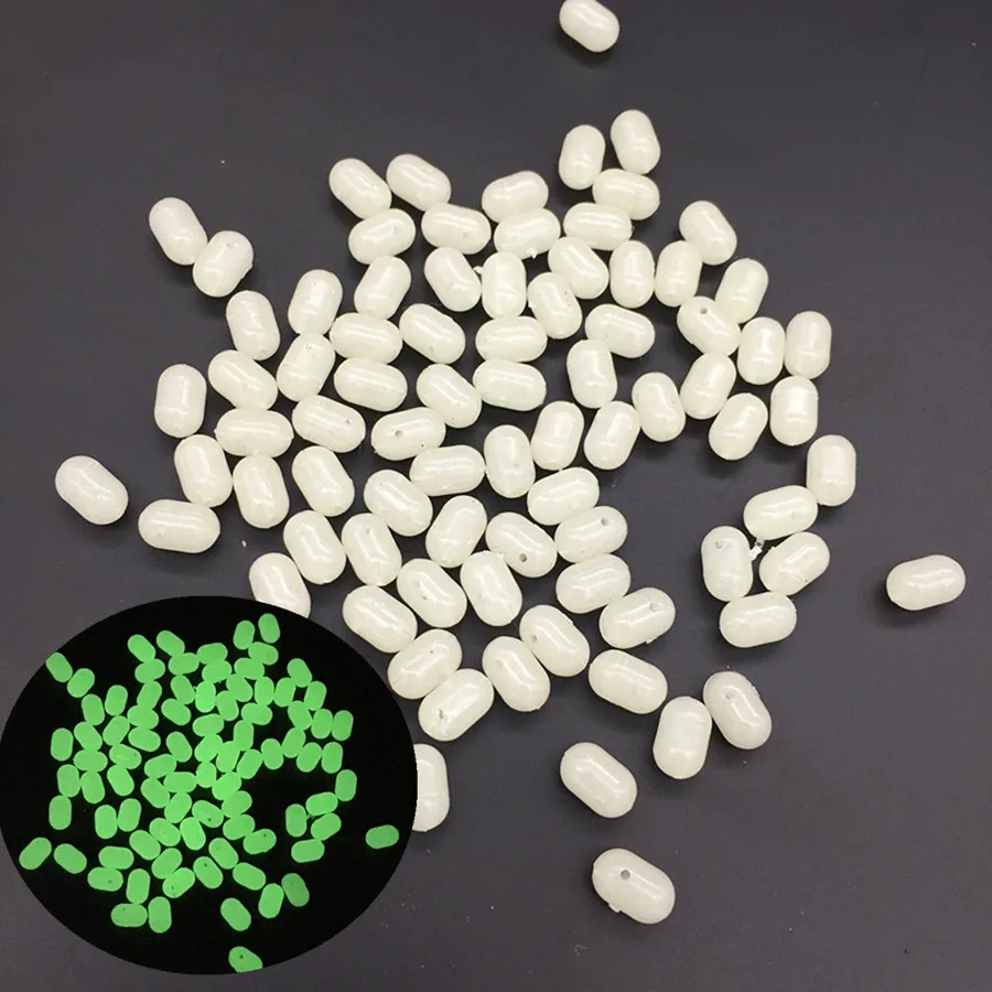 

200* Double Pearl Drill Cross Hard Beads Luminous Fishing Plastic Hard Oval BeadsDIY Fishing Rig Sabiki Glow in dark