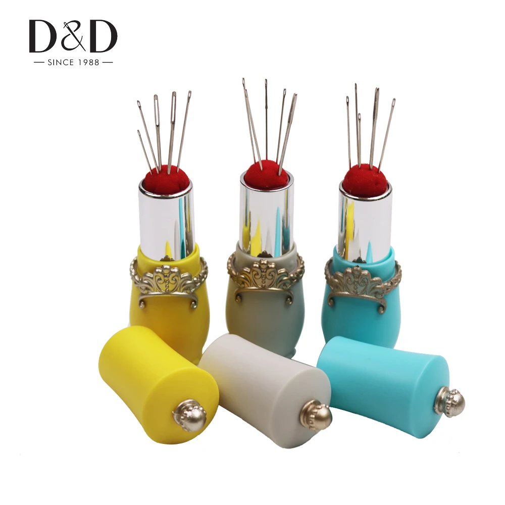 

Lipstick Shapeds Sewing Pin Cushion with 5 Sewing Needle Pincushion Needle Holder DIY Cross Stitch Accessories