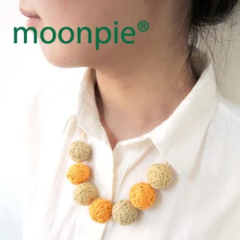 Wholesale  Ribbon autumn color orange khaki cotton yarn crocheted ball necklace everyday jewelry  EN05