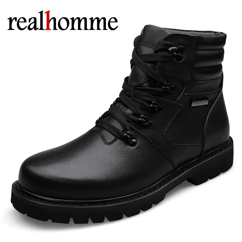

RealHomme Natural Wool Winter Shoes Men Ankle Boots Warmest Genuine Leather Handmade High Quality Men Snow Boots Safety Shoes