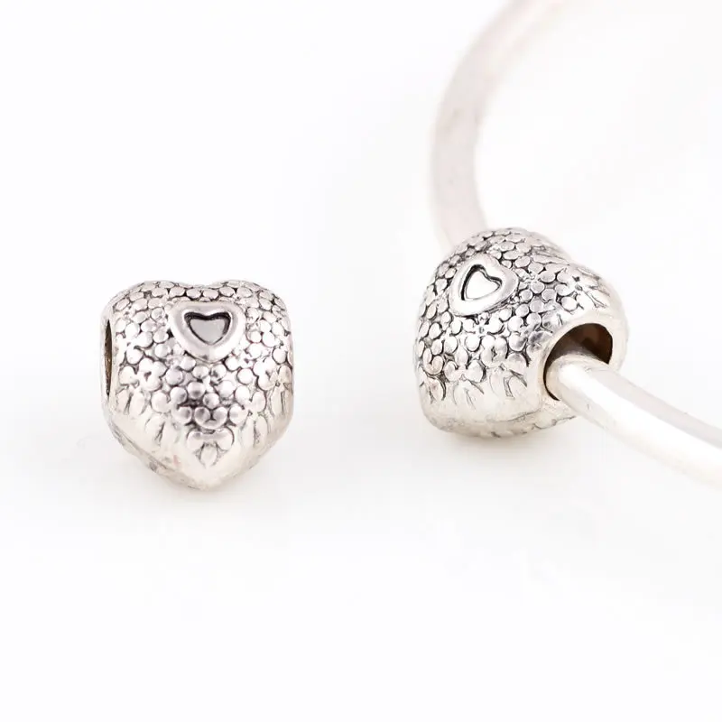 

10 Pcs a Lot Silver Alloy Beads Heart Shape DIY Big Hole Metal Beads Spacer Murano Bead Charm Fit For Pandora Charms Bracelet